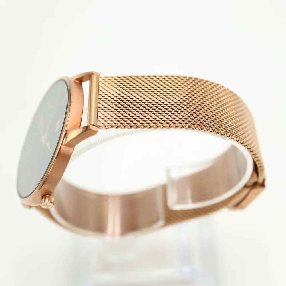 MVMT Magnolia Boulevard Rose Gold Tone Black 38mm Watch Mesh Steel w New Battery